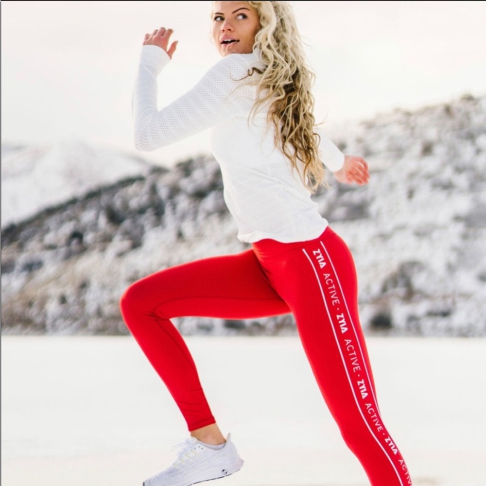 EUC Zyia Red Stripe Logo Leggings